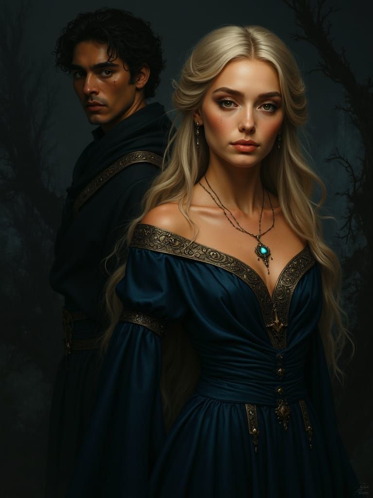 Enchanted Forest with Silver Trees in Dark Fantasy Style