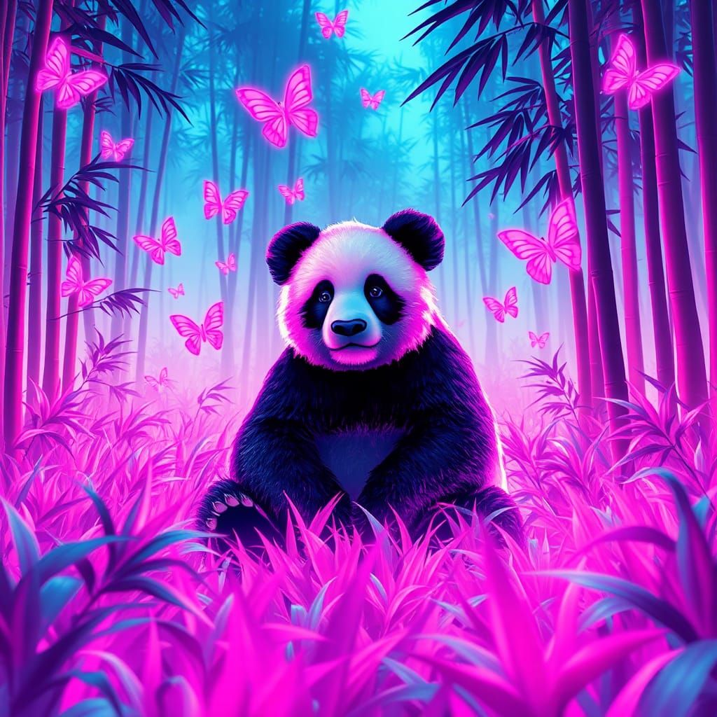 Neon Panda in Lisa Frank Rainforest
