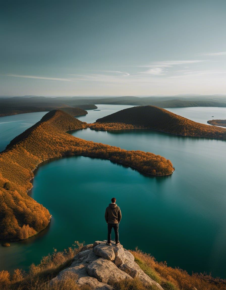 Person Overlooking Serene Lake: A Breathtaking View
