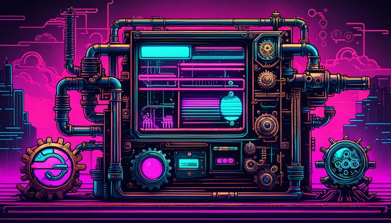 Steampunk Nintendo Console in Synthwave Neon Style