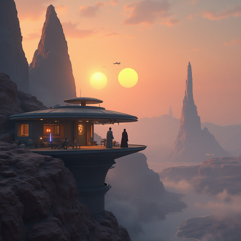 Jedi Outpost on Alien Planet in Star Wars Universe