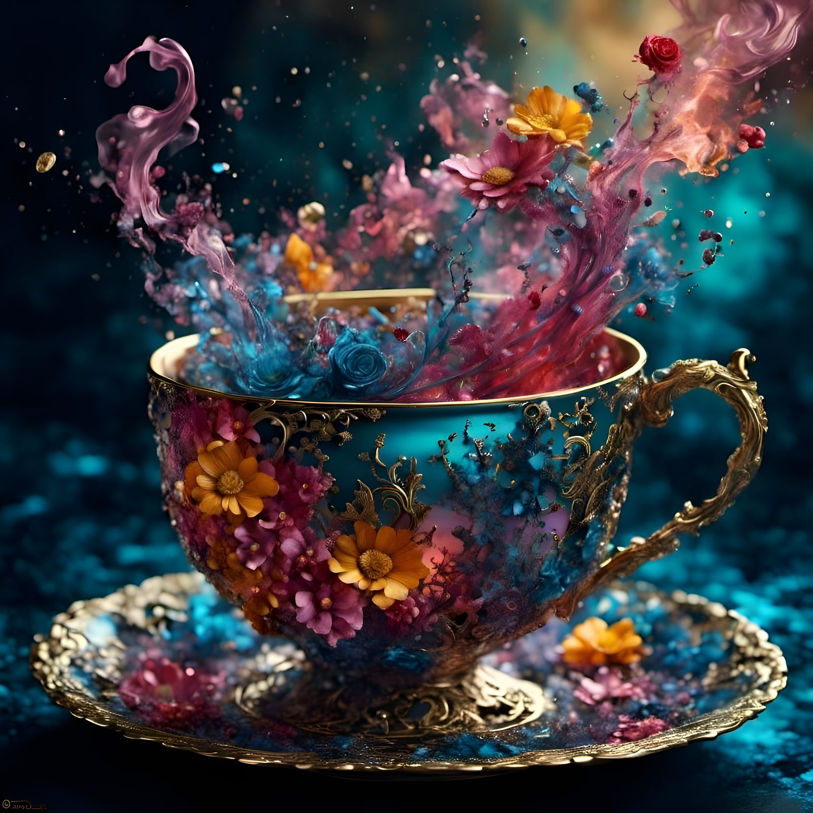 Fantasy Tea Party in Mixed Media Collage