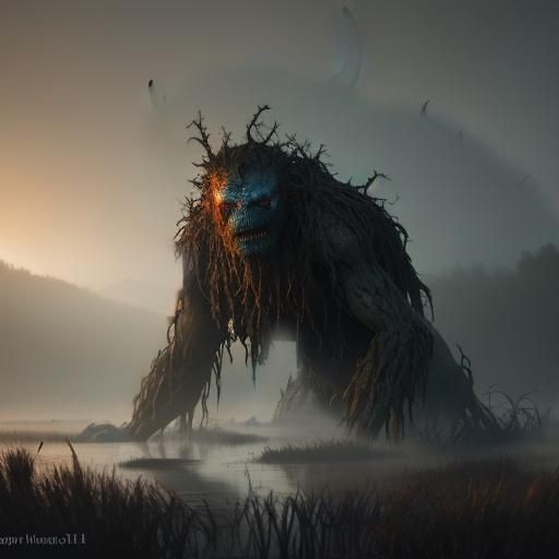 Mud Monster Emerges from Misty Swamp