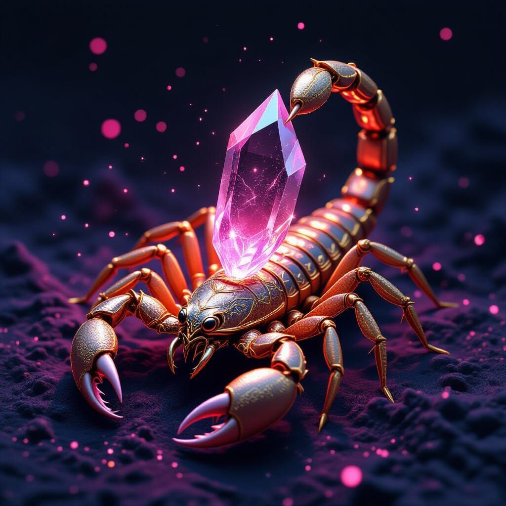 Gold Crystal with Gothic Accents in 3D Rendering