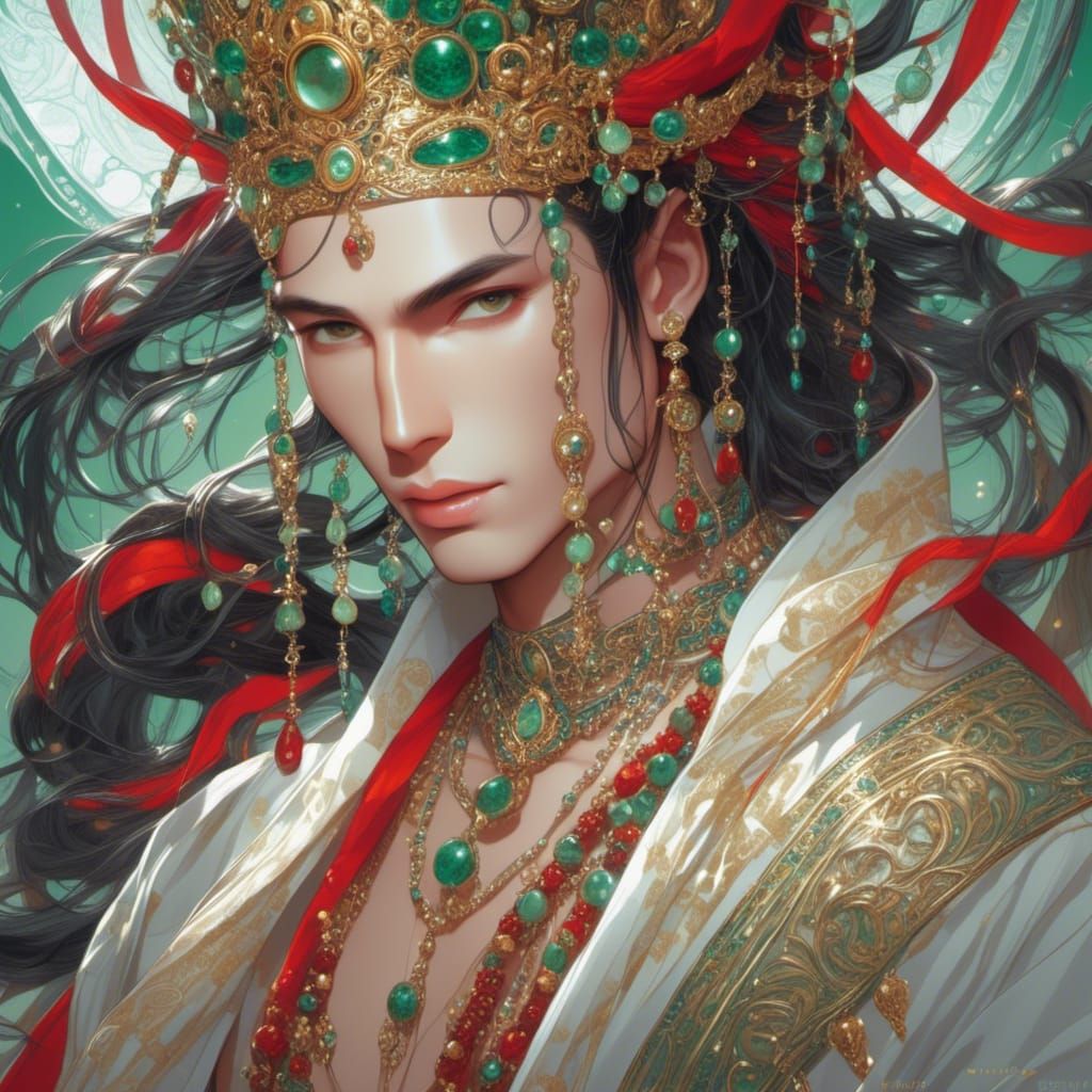 Handsome Fantasy Prince with Braided Hair as Digital Art