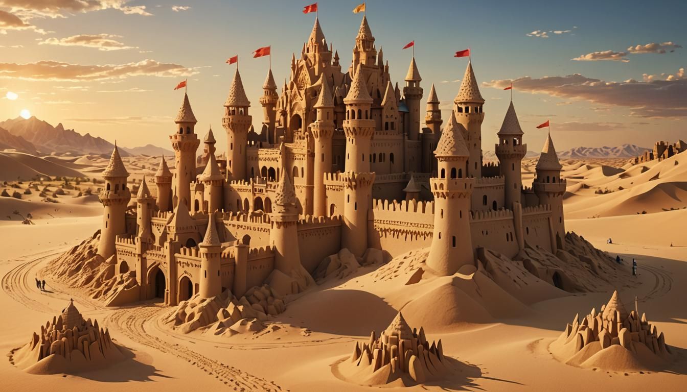 Desert Sandcastle Palace in Dreamlike Digital Art Style