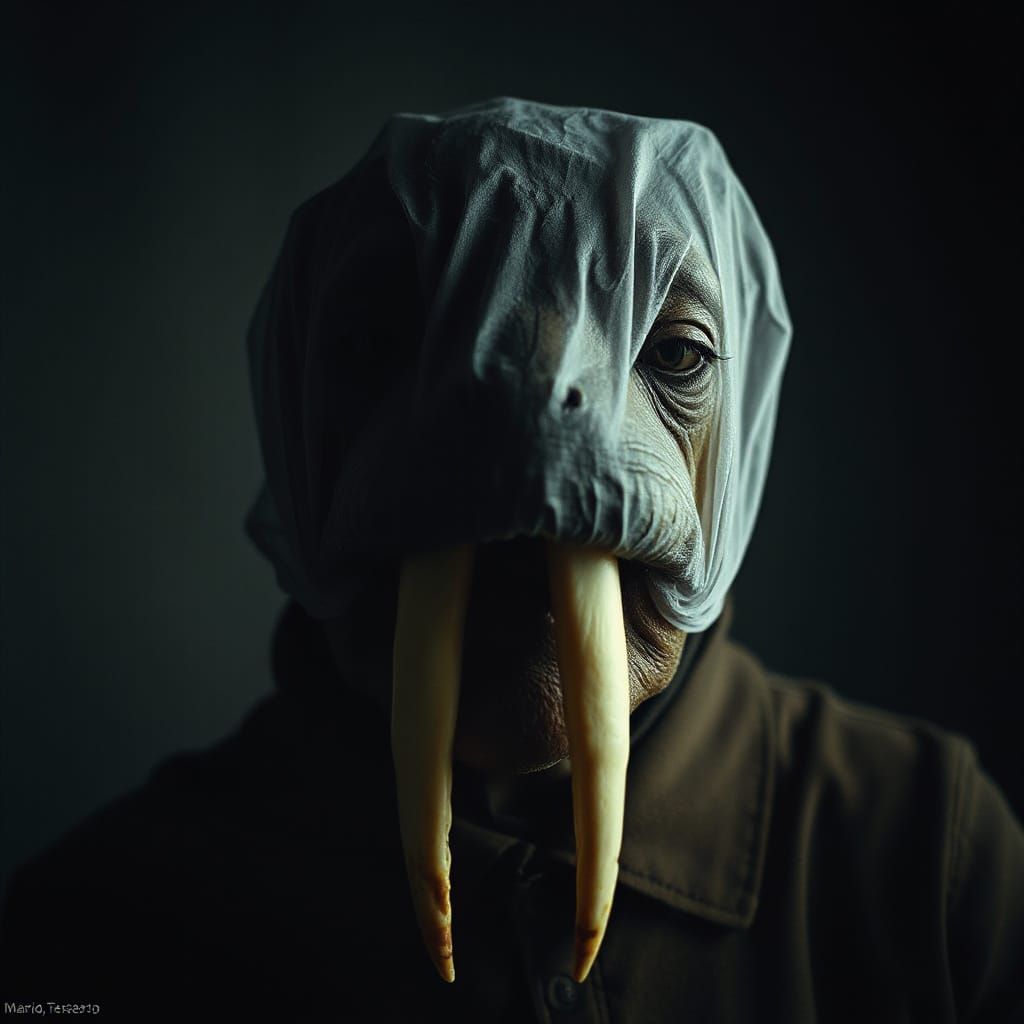 Eerie Glamour Walrus Portrait with Dramatic Shadows