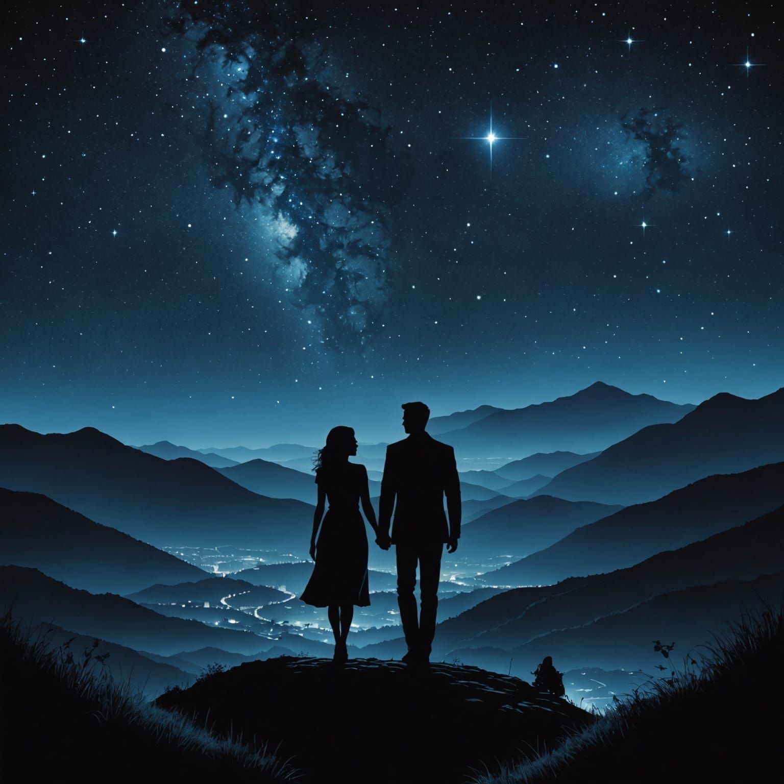 Night Silhouettes Under Starry Sky