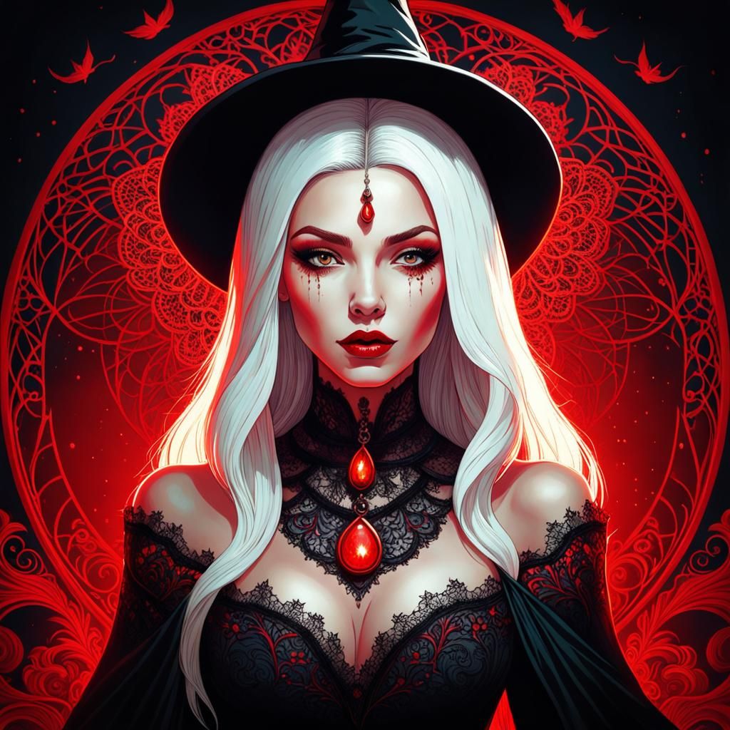 Albino Witch with Neon Lace, in Surreal Gothic Art