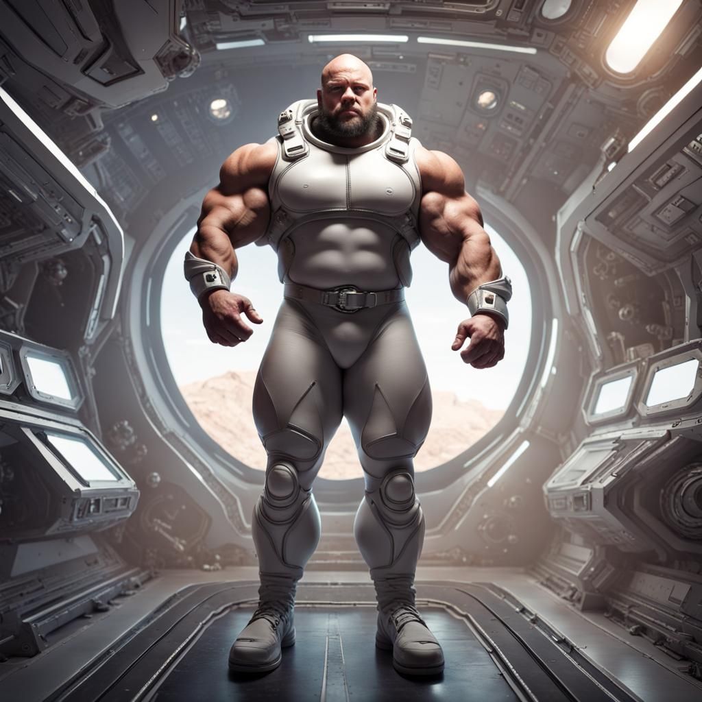 Bodybuilder Astronaut Exploring the Galaxy