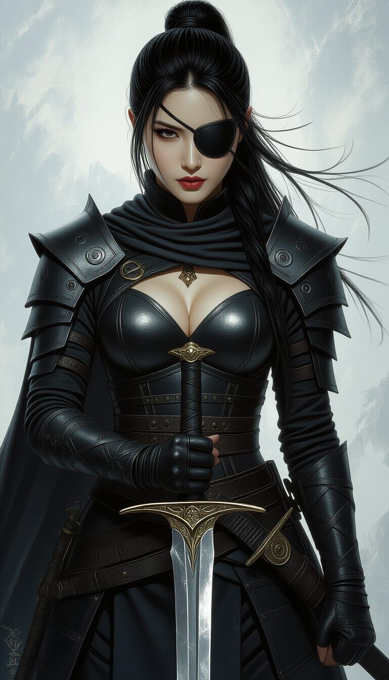 Asian Woman Warrior with Scimitar in Dark Fantasy Style