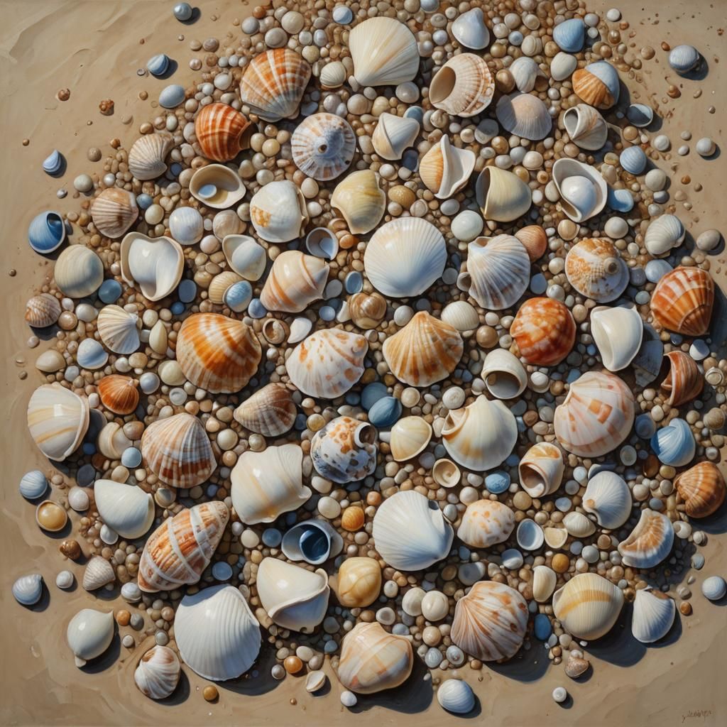 Seashell Mound on Beach as Oil Painting