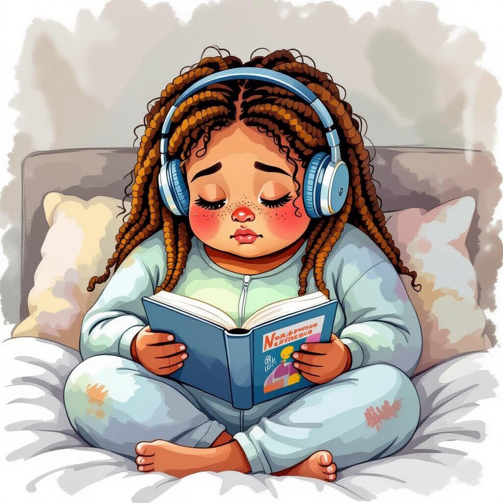 Expressive Watercolor Portrait of Girl Reading