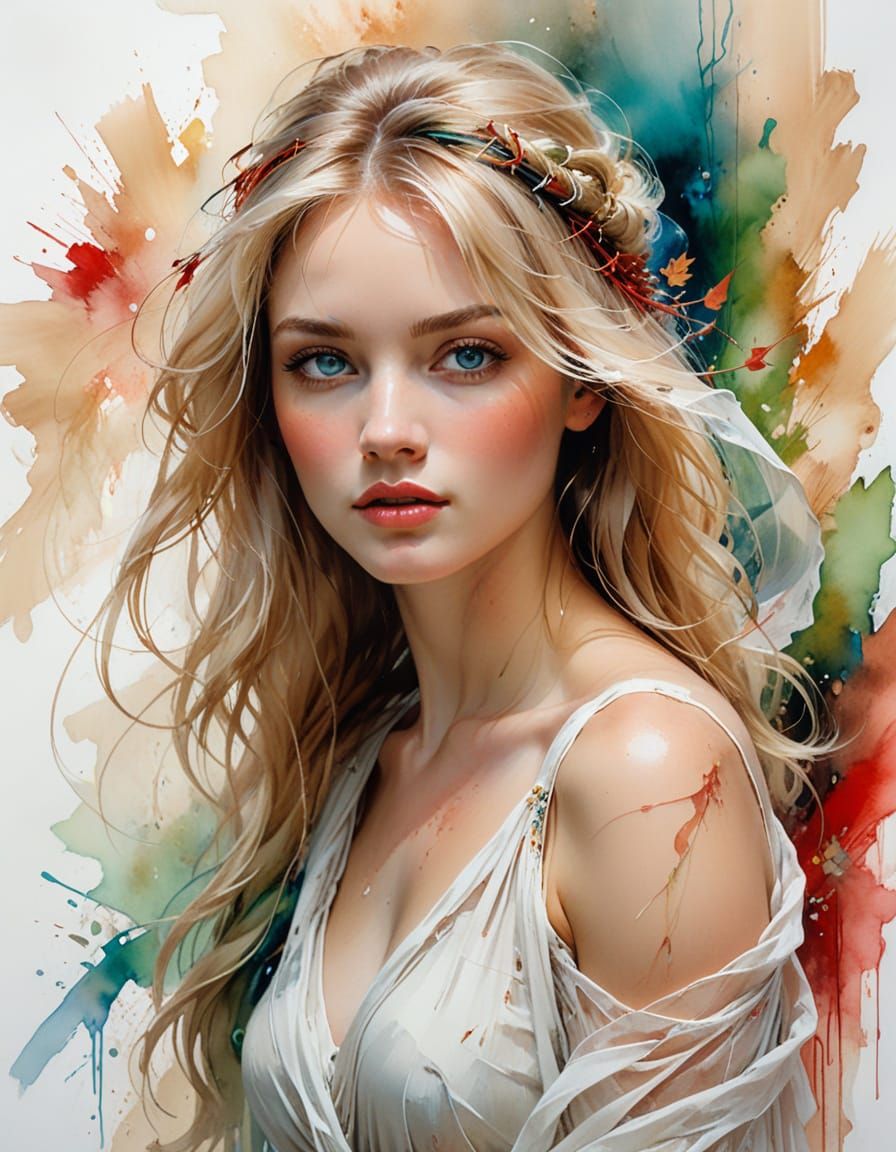 Elegant Woman in Silk Veil: Oil Painting Portrait