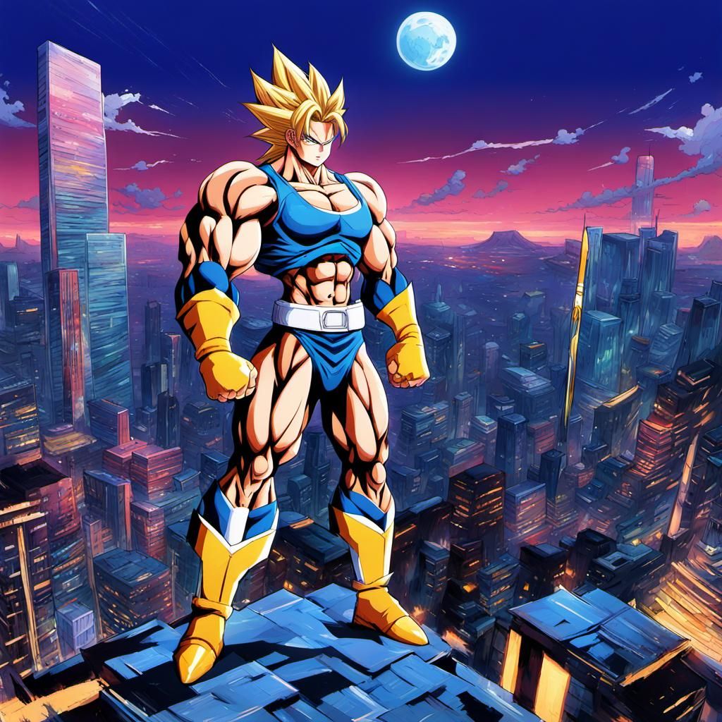 Powerful Super Saiyan Heroine in 90s Anime Style