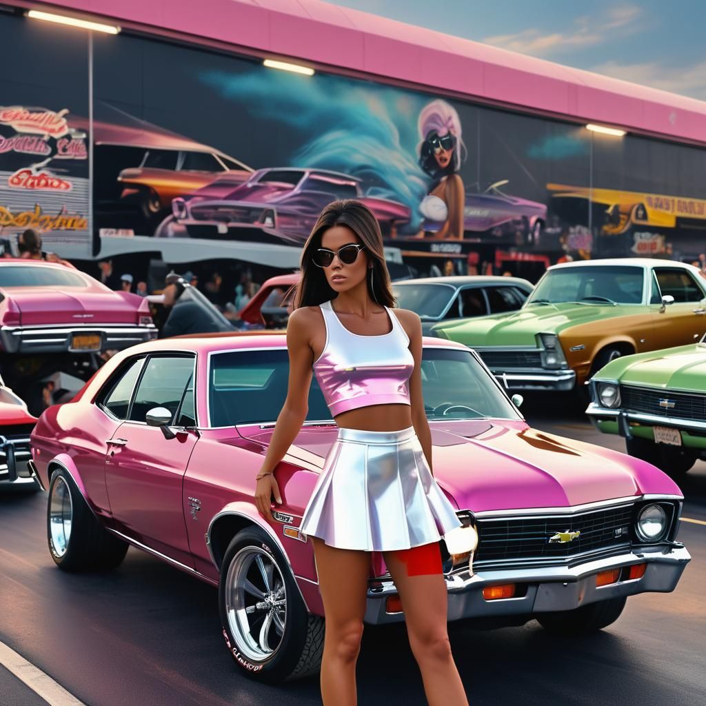 Iridescent 1972 Chevy Nova at the Drag Strip