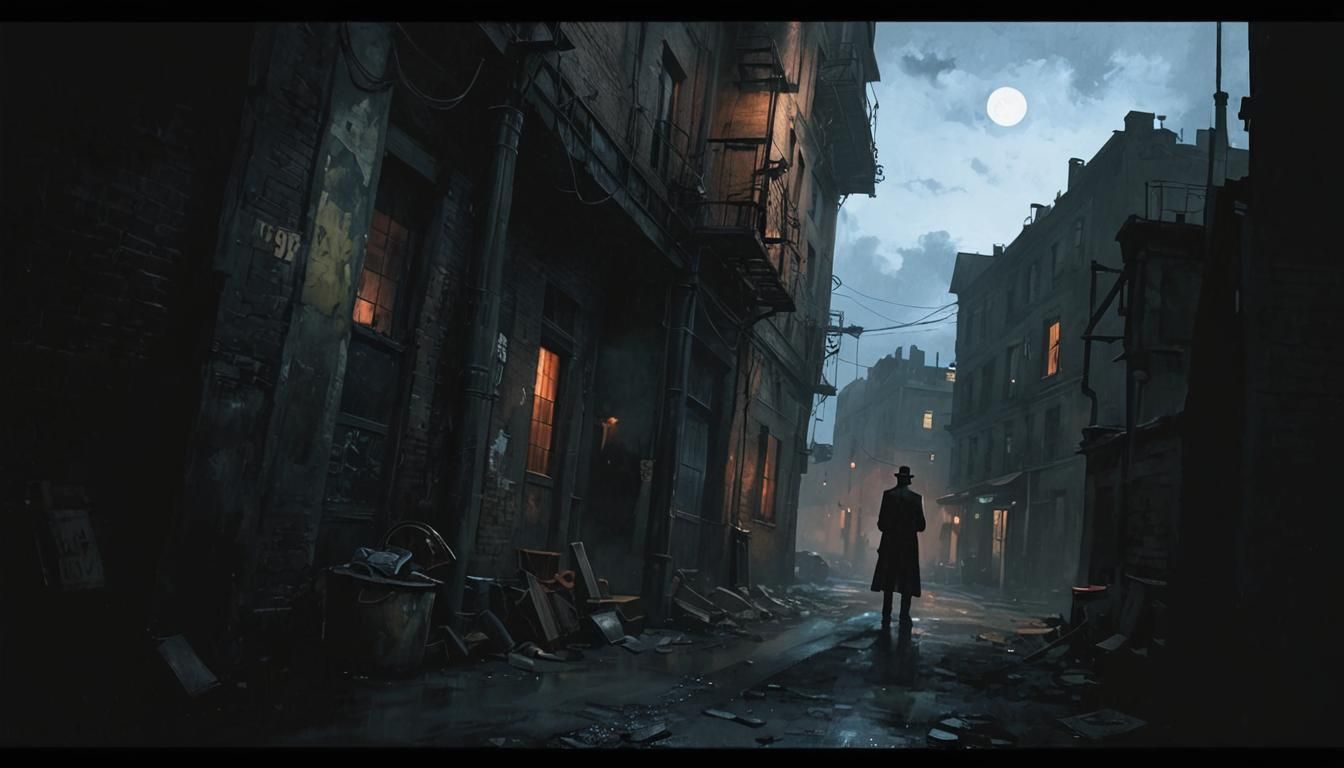 Noir Night Painting of Industrial District Secrets