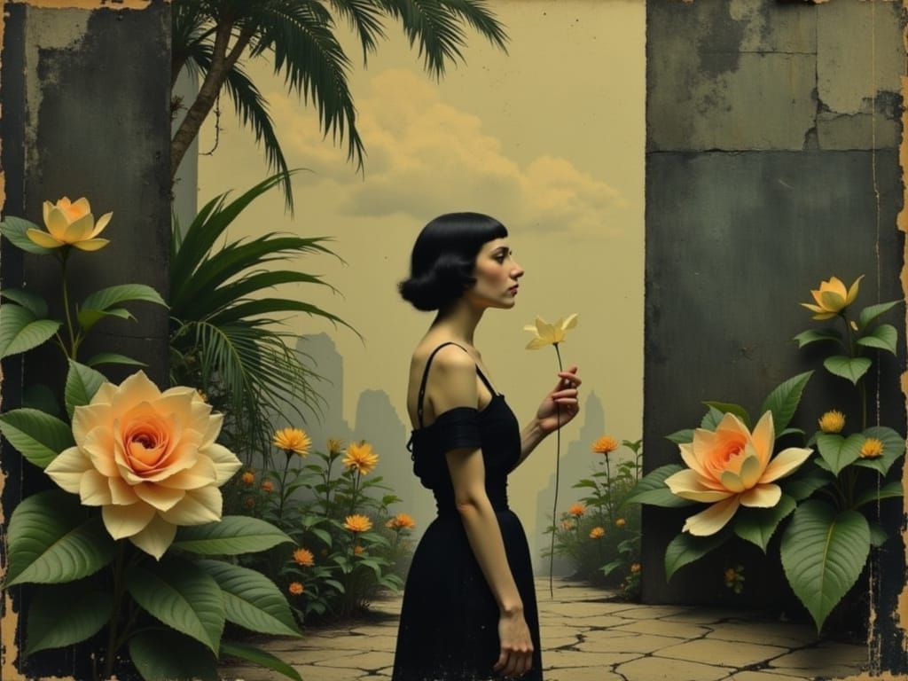 Tropical Art Deco Paradise in Impasto Style