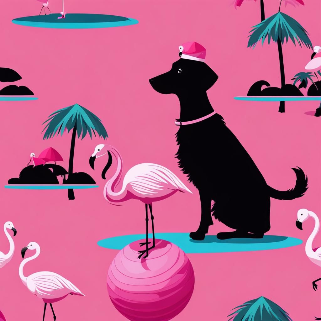Pink Dog Balancing on Flamingo Held by Girl