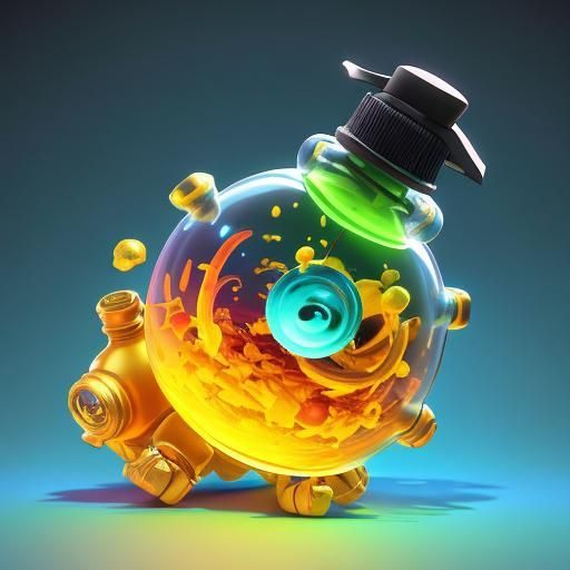Cute Yellow Magic Potion Bottle in 3D Digital Art