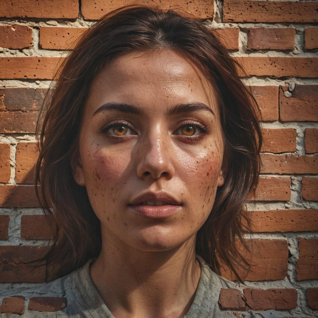 Ethereal Woman's Face Projected onto Brick Wall