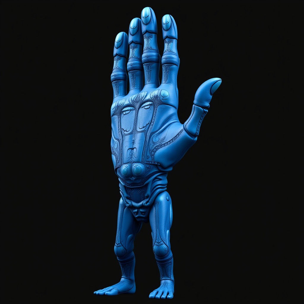 Blue Hand Humanoid Figure in 3D