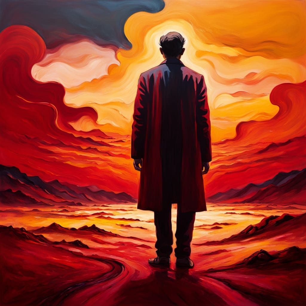 Crimson Apocalyptic Landscape in Rothko Style