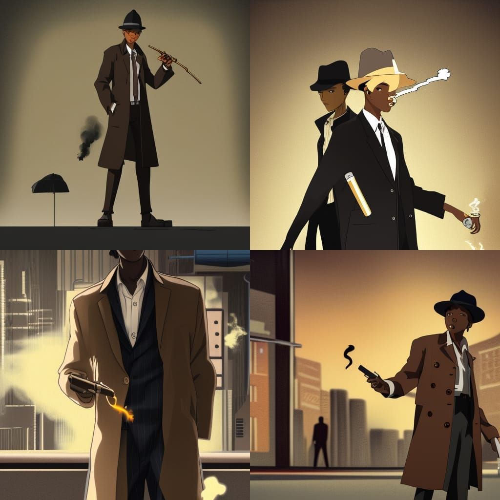 Anime-Style Detective in 1950s Cityscape