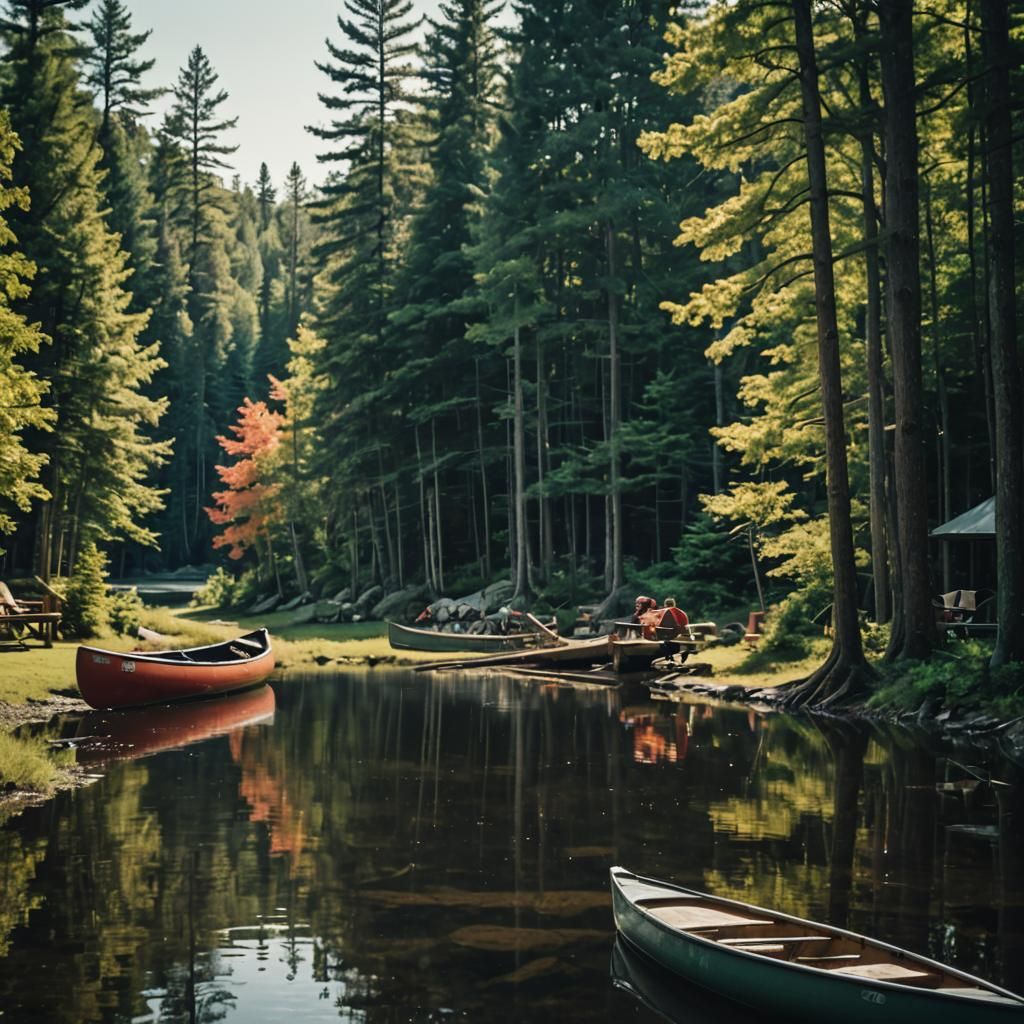 Cinematic Lake Resort Scene: Tippy Canoe