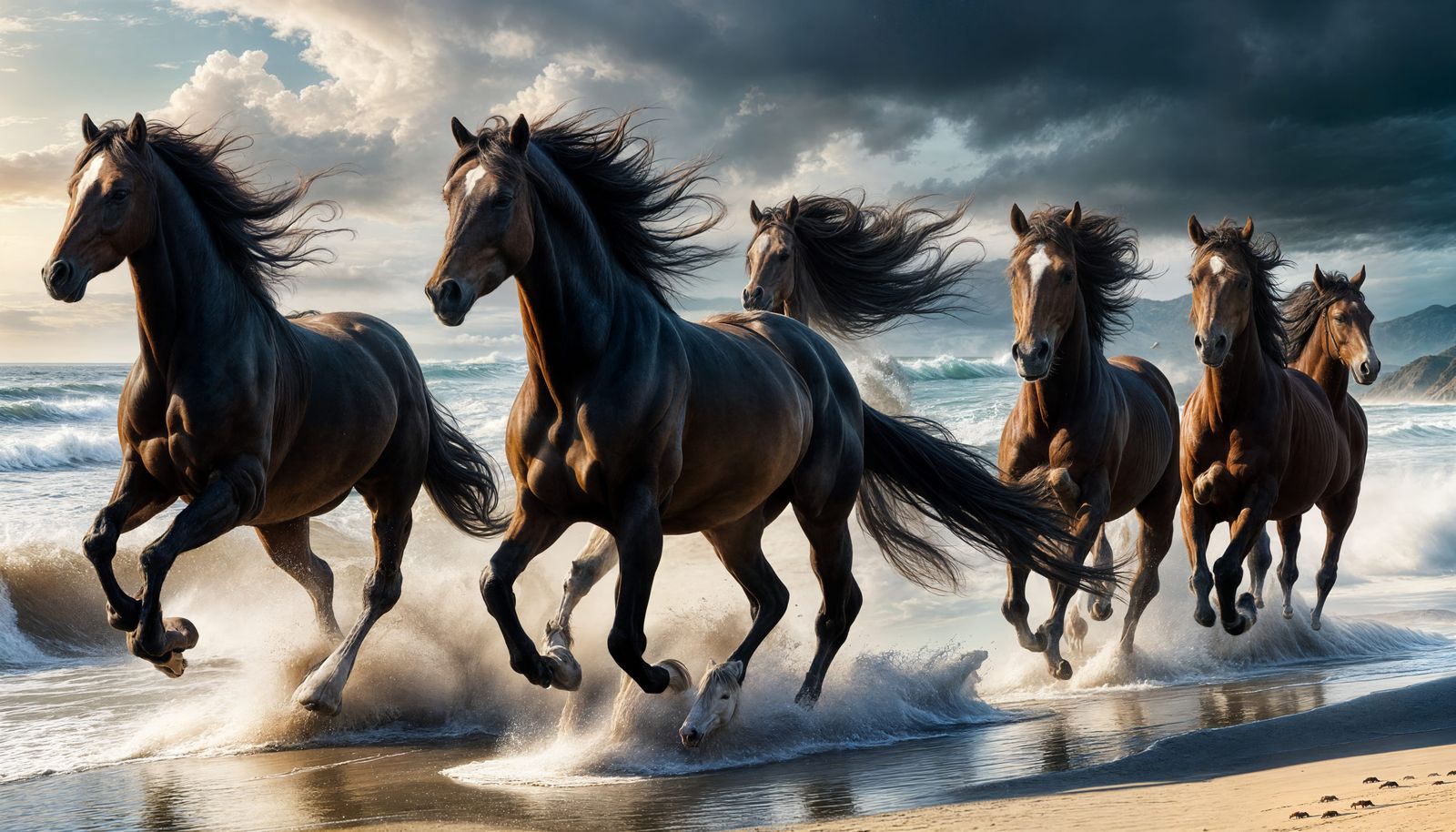 Majestic Horses Gallop Freely Along the Beach in Stunning Di...