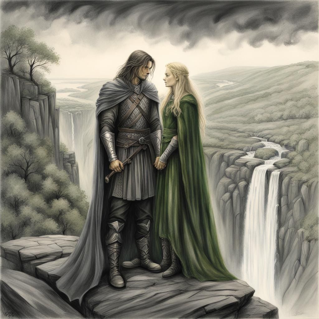 Faramir and Eowyn Embrace, Charcoal Drawing