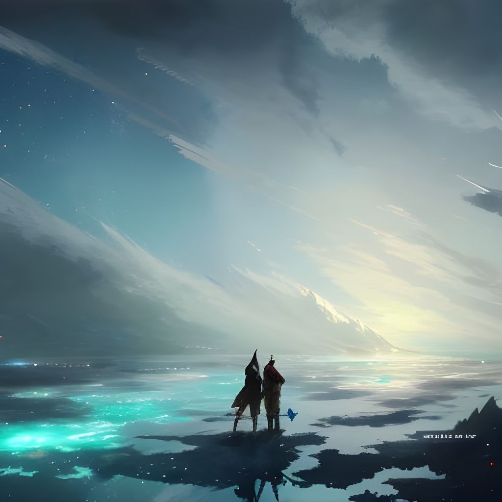 Frozen Ocean at Night in Anime Art Style