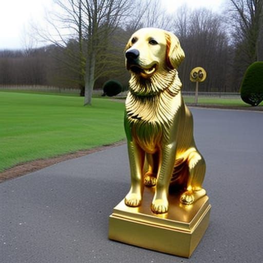 Golden Retriever Statue in Gold