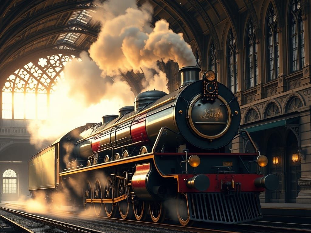 Majestic Steam Locomotive Amidst Victorian Architectural Ele...