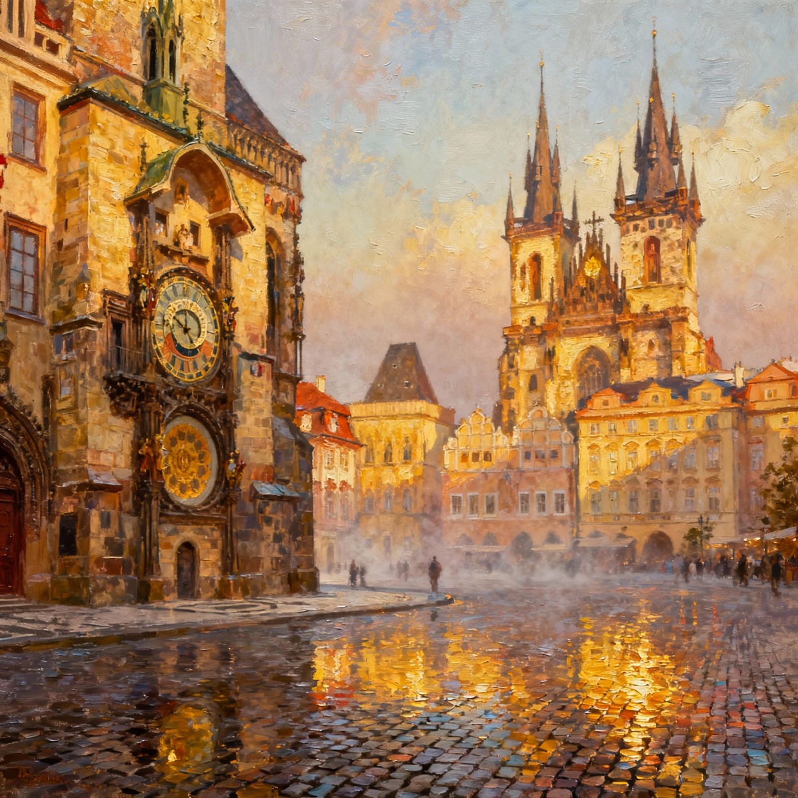 Hyper-Detailed Oil Painting of Prague's Old Town Square