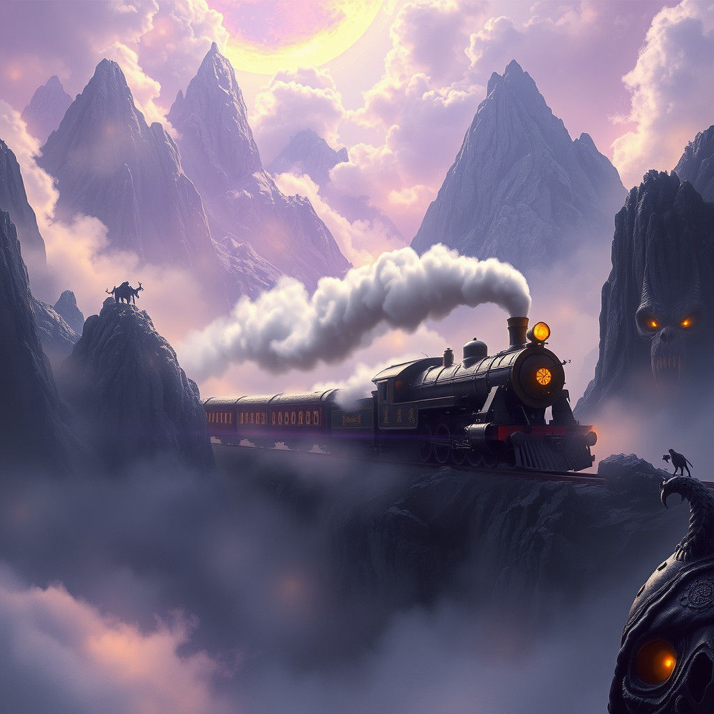 Mystical Train in the Heavens: Dark Fantasy Art