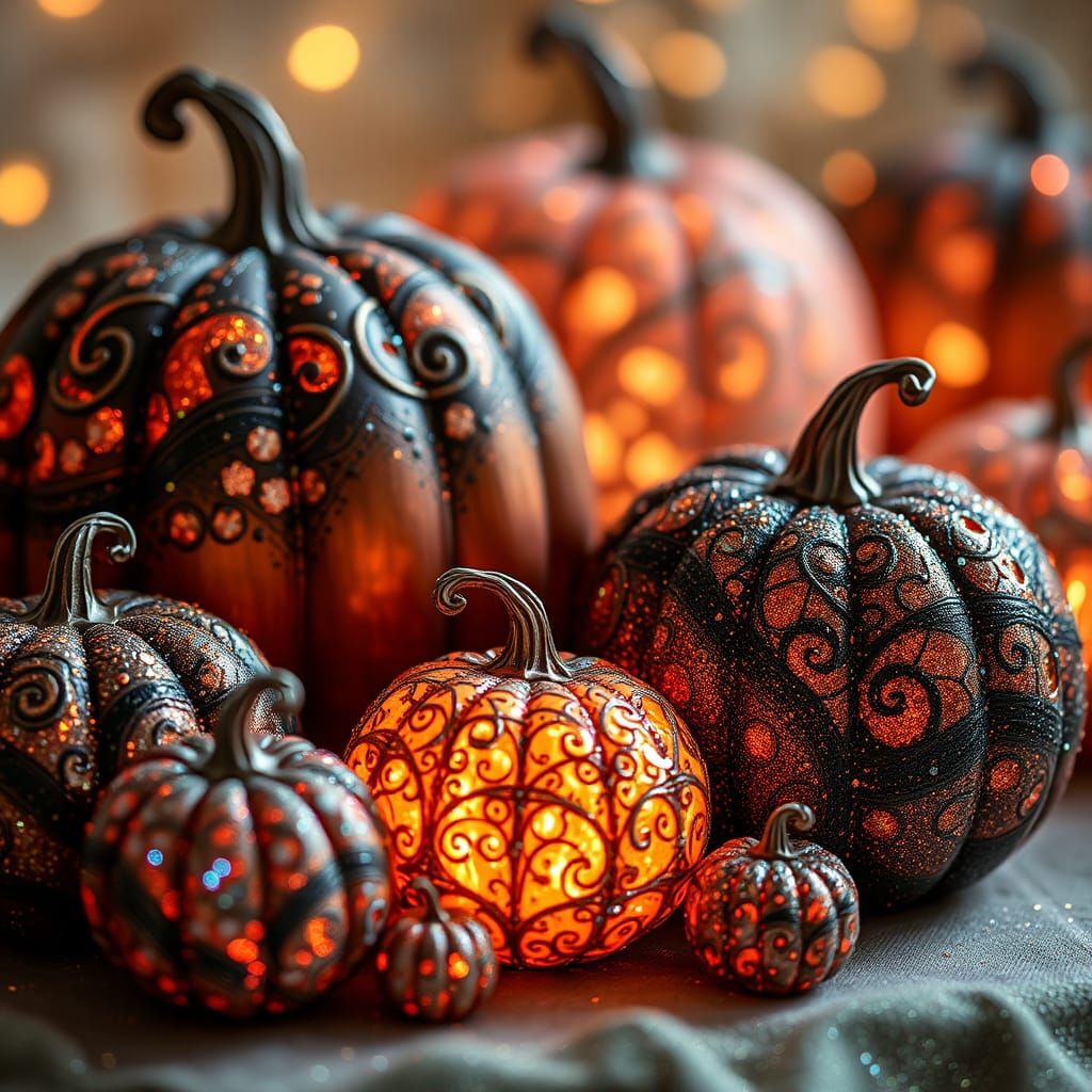 Glittering Halloween Pumpkins with Ethereal Glow