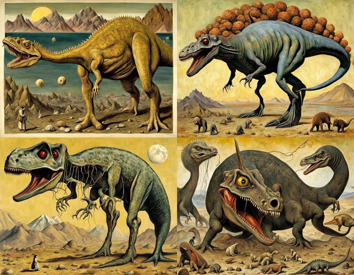 Surreal Mutant Dinosaur Fusion in Iranian Art Style