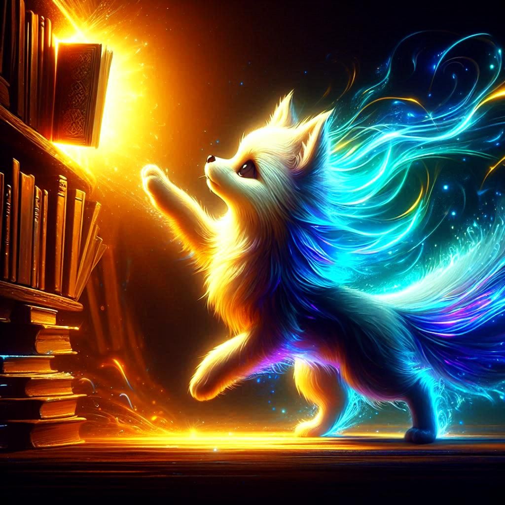 Iridescent Fox Girl Spying in Library