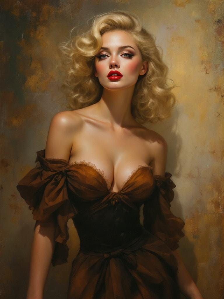 1950s Pin-Up Art Nouveau Fusion Painting