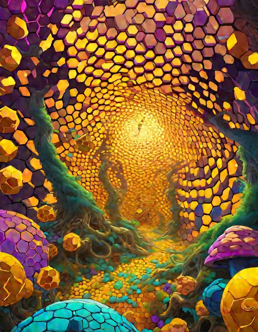 Vibrant Expressionist Forest of Honey and Honeycombs