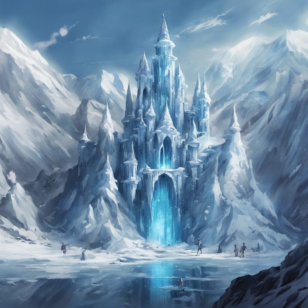 Icy Mountain Ice Castle in Anime Style