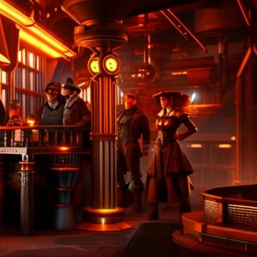 Steampunk Friends Gather in Victorian-Futuristic Bar