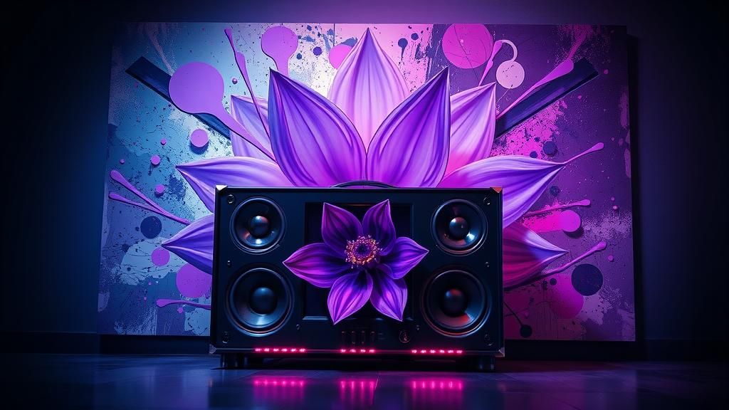 Elegant Soundbox with Purple Flower in Graffiti Art