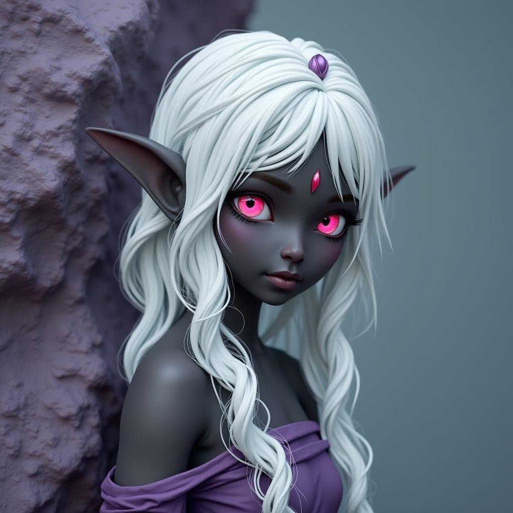 Epic Elf Woman on Purple Cliff, Dark Fantasy Art
