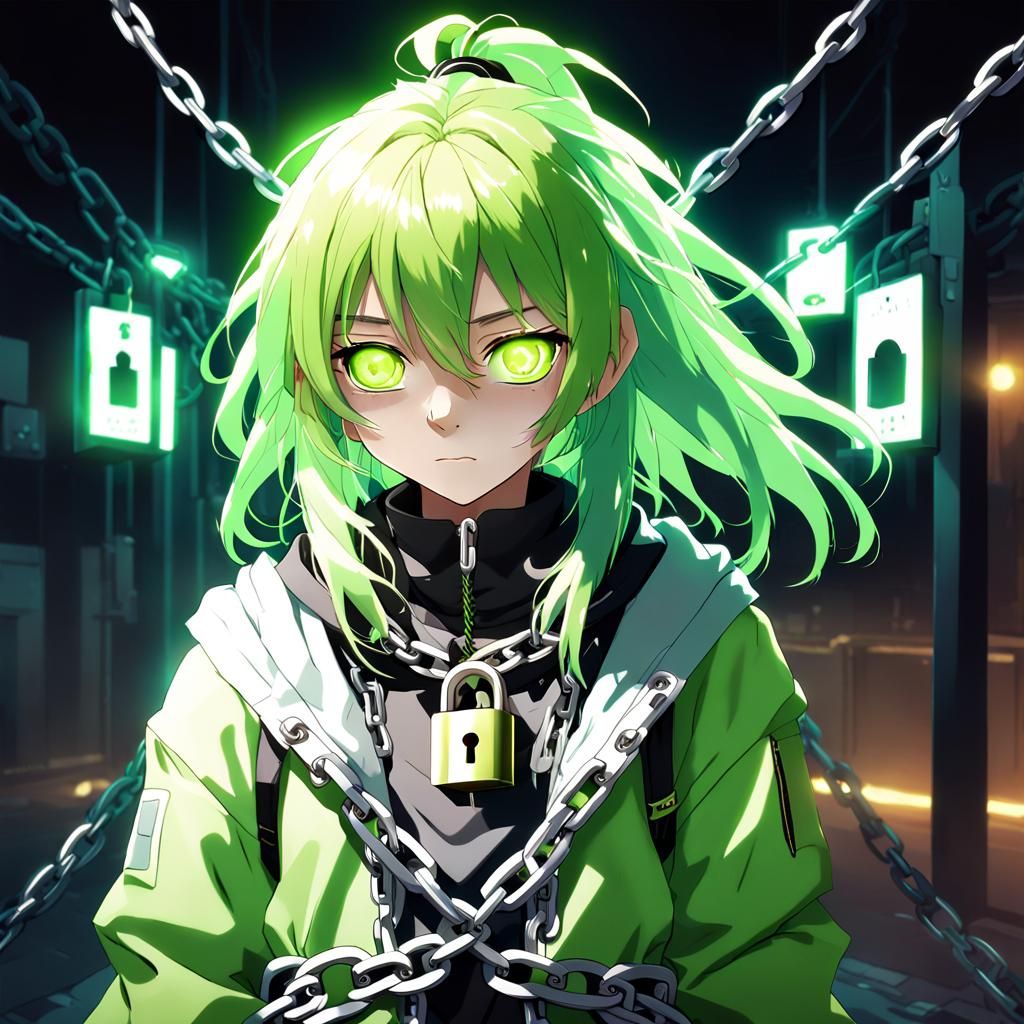 Anime Woman in Chains: 3D Digital Art