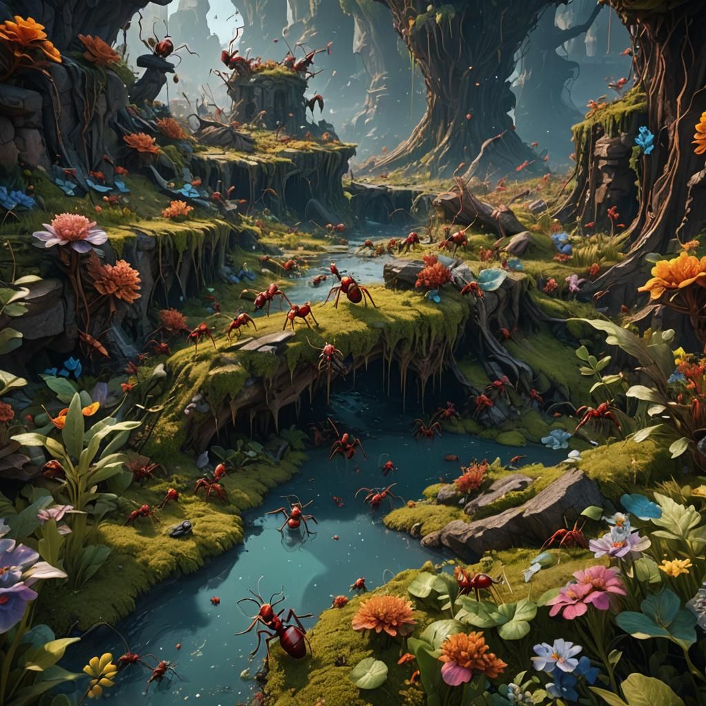 Detailed Ant Matte Painting in Deep Color