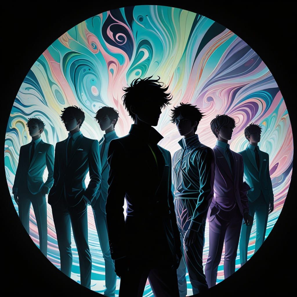 Cyberpunk Boys-Band Leader in Latex Silhouette