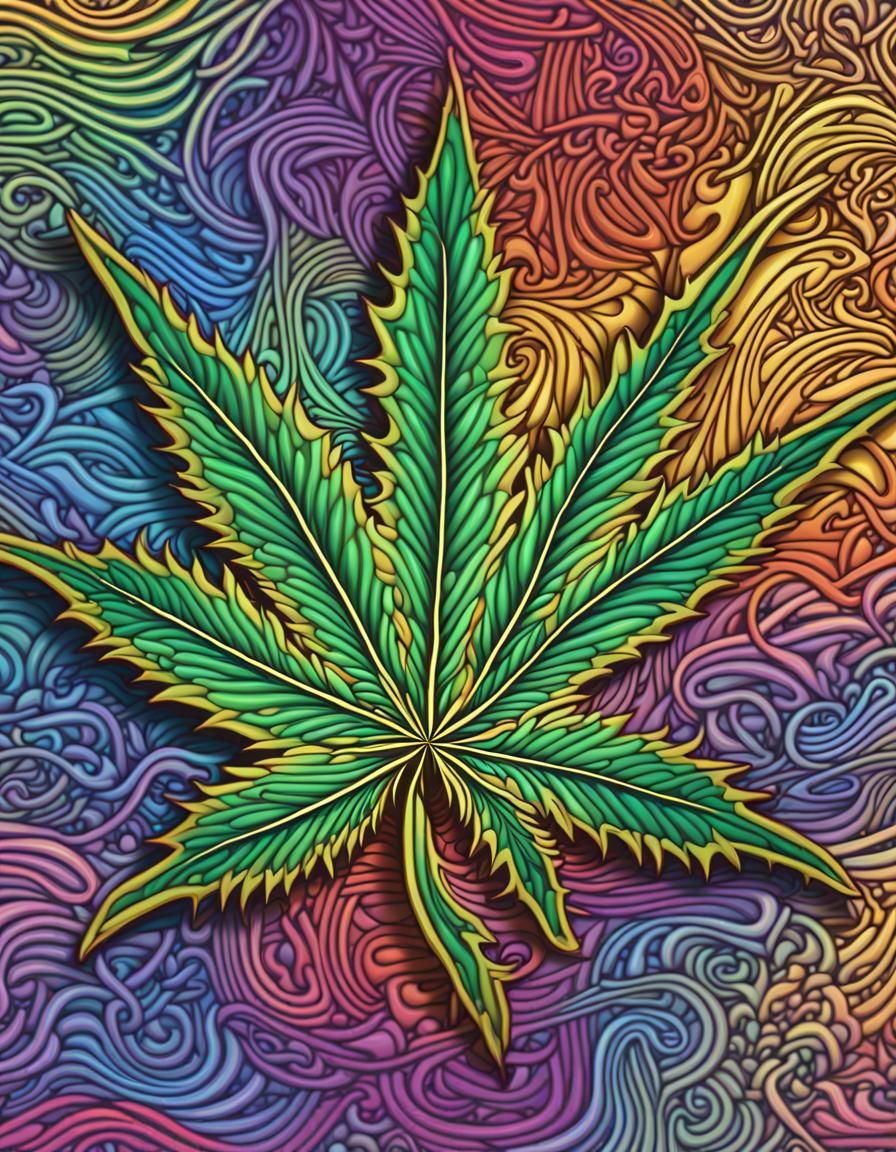 Rainbow Marijuana Leaf with Celtic Knots in Fractal Art