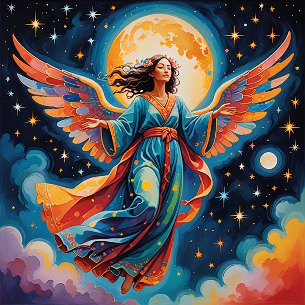 Mystical Spirit Illuminates Starry Night Sky